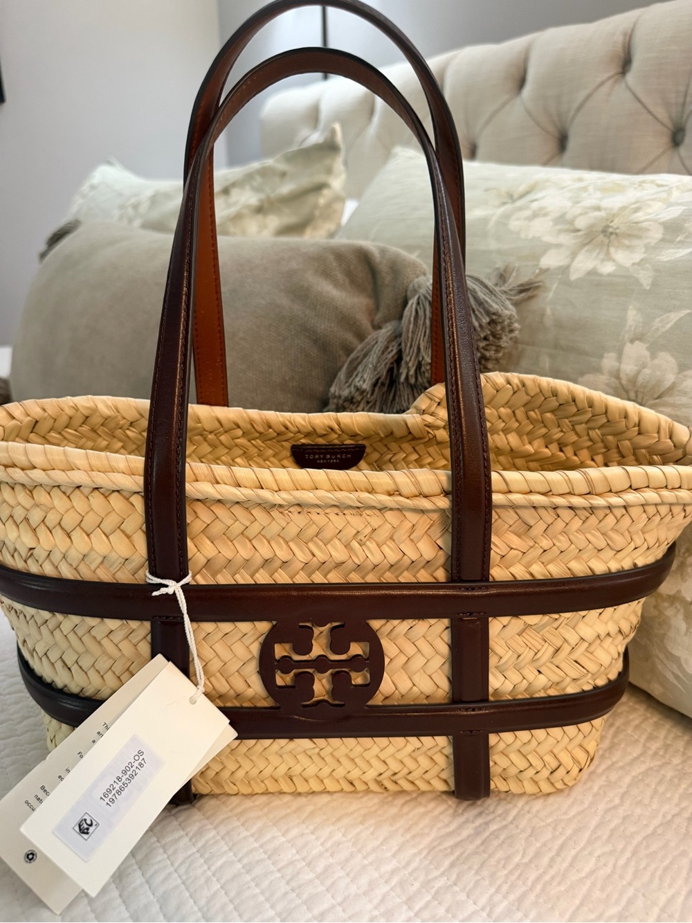 Tory Burch Brown Leather-Trim Straw Tote - Natural/Brown